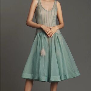 Let Me Be Seamed Sleeveless Basque-Waist Sheer Green Dress Sz XL NWT